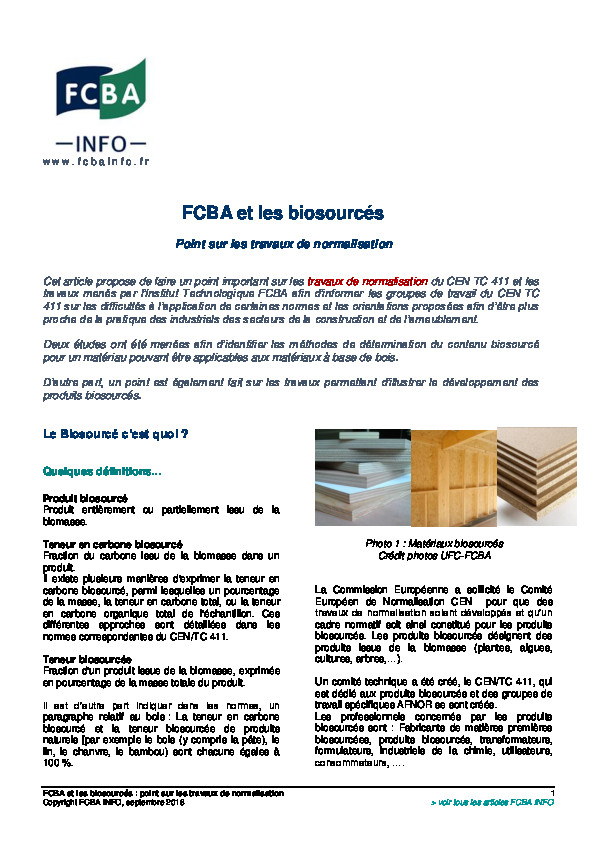 Le bois et les matériaux biosourcés : point sur les travaux de normalisation  FCBA